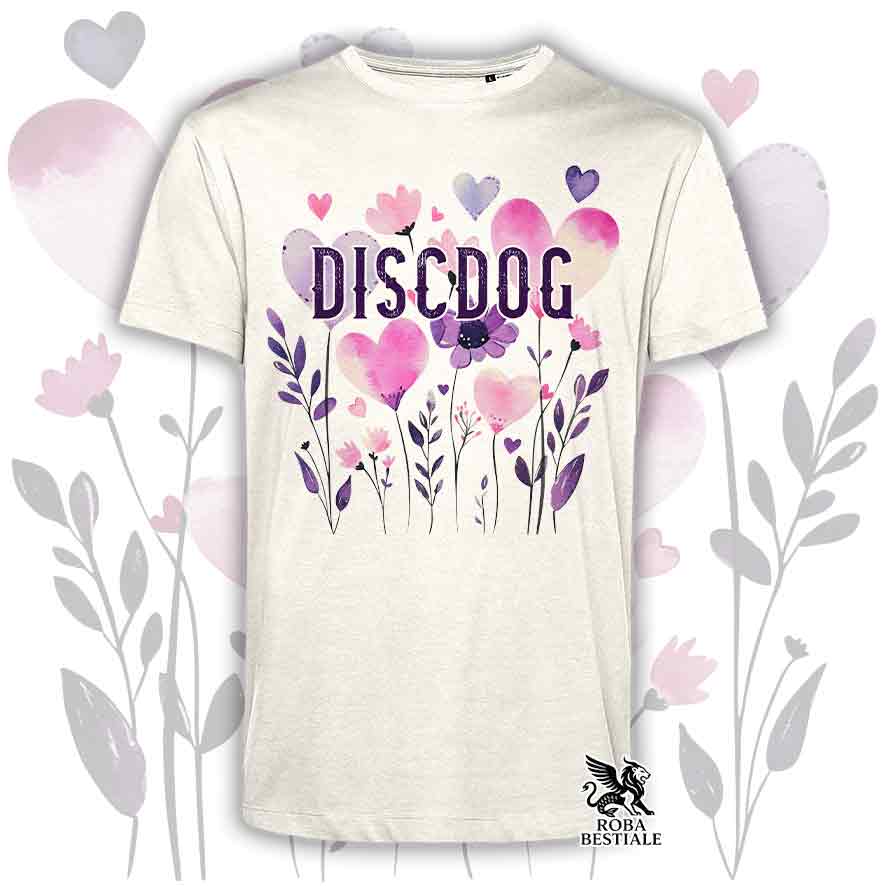 T-shirt beige stampata con una grafica dedicata al Disc Dog, collezione Candy