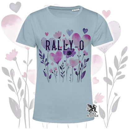 T-shirt azzurra stampata con una grafica dedicata alla Rally-O, collezione Candy