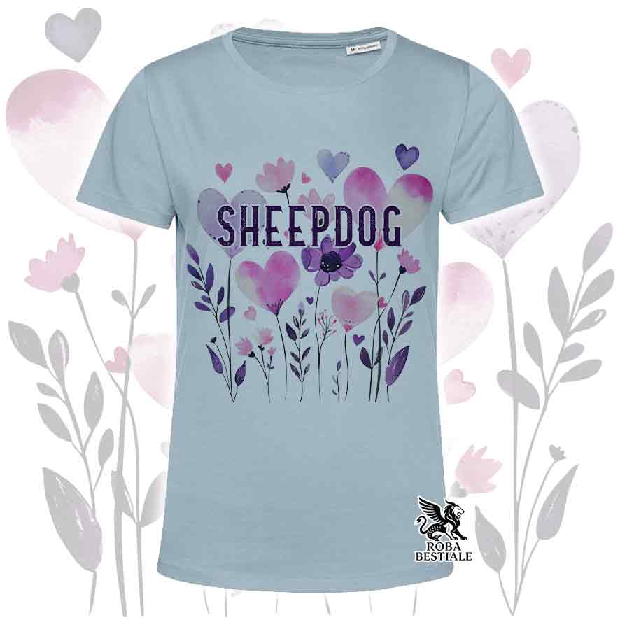 T-shirt azzurra stampata con una grafica dedicata allo Sheepdog, collezione Candy