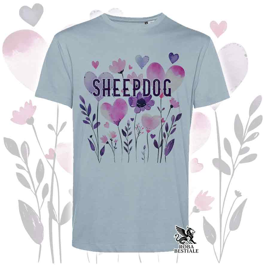 T-shirt azzurra stampata con una grafica dedicata allo Sheepdog, collezione Candy