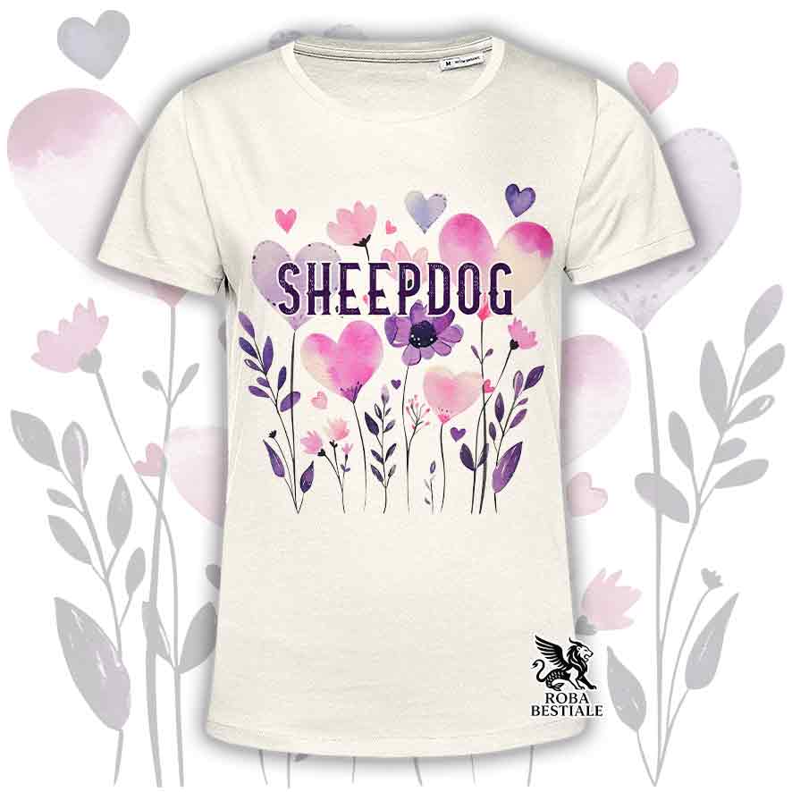 T-shirt beige stampata con una grafica dedicata allo Sheepdog, collezione Candy
