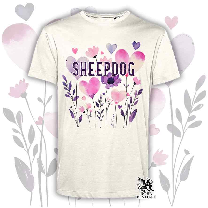 T-shirt beige stampata con una grafica dedicata allo Sheepdog, collezione Candy