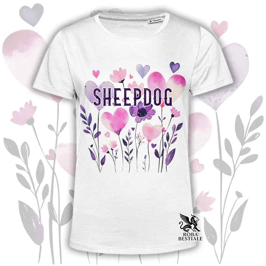 T-shirt bianca stampata con una grafica dedicata allo Sheepdog, collezione Candy