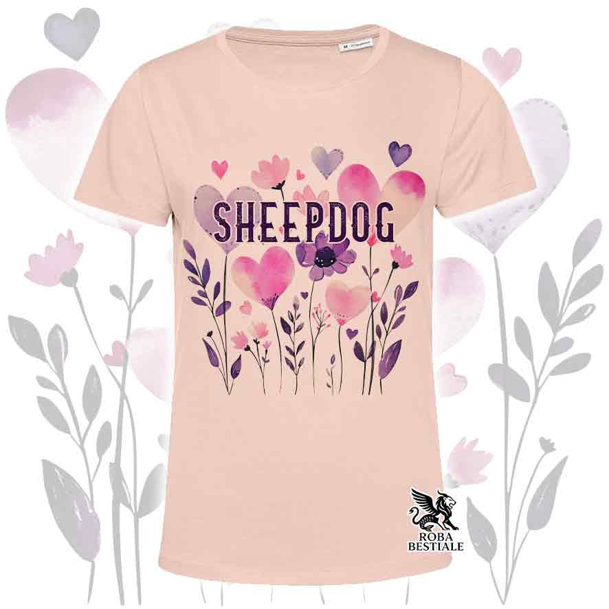T-shirt rosa stampata con una grafica dedicata allo Sheepdog, collezione Candy