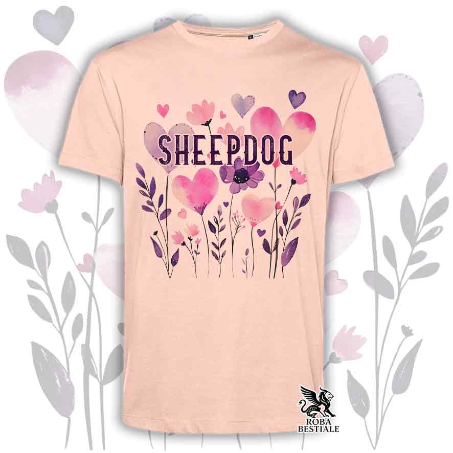 T-shirt rosa stampata con una grafica dedicata allo Sheepdog, collezione Candy