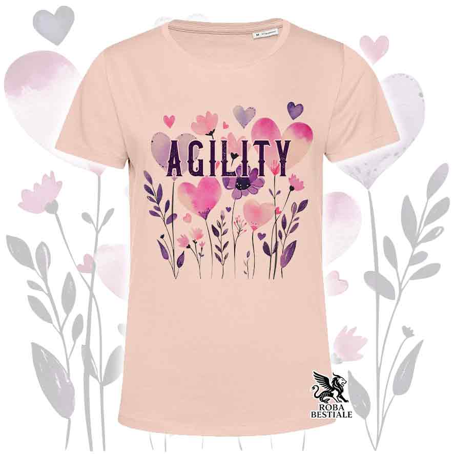 T-shirt rosa stampata con una grafica dedicata all'Agility, collezione Candy