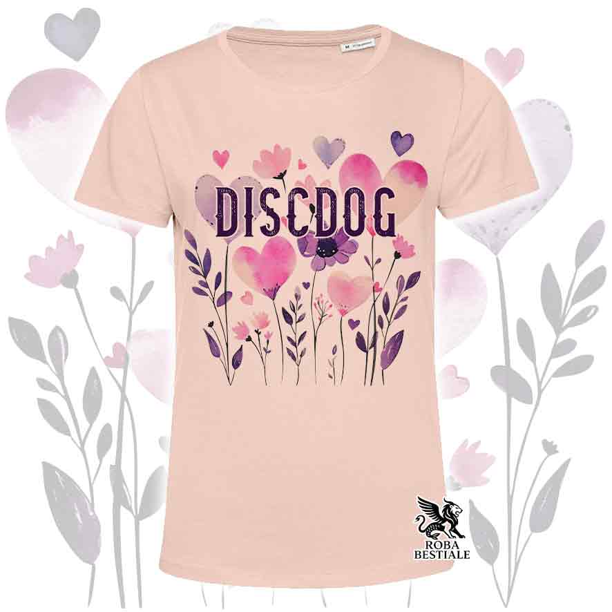T-shirt rosa stampata con una grafica dedicata al Disc Dog, collezione Candy