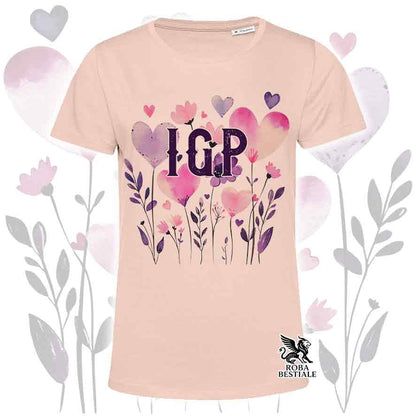 T-shirt rosa stampata con una grafica dedicata all'IGP, collezione Candy