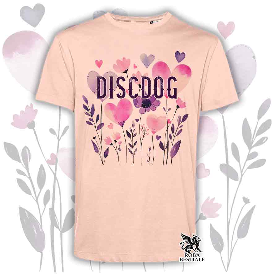 T-shirt rosa stampata con una grafica dedicata al Disc Dog, collezione Candy