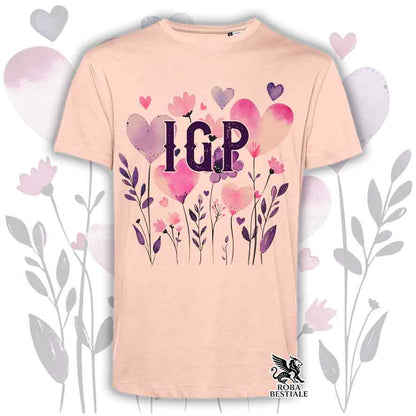 T-shirt rosa stampata con una grafica dedicata all'IGP, collezione Candy