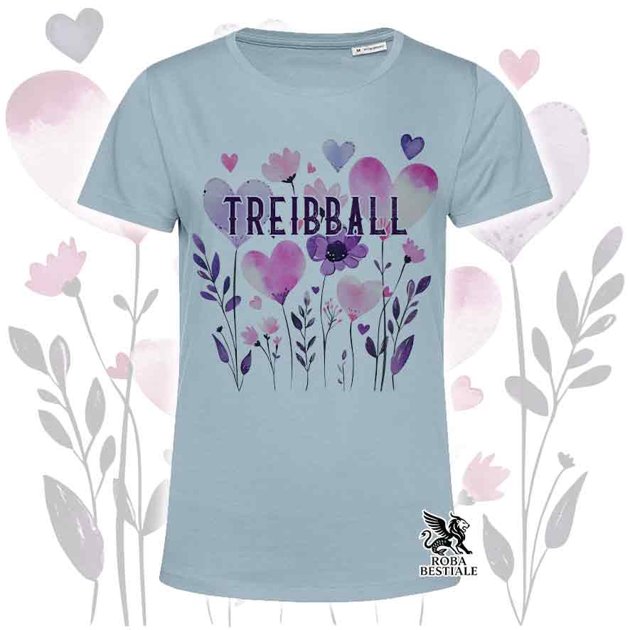 T-shirt azzurra stampata con una grafica dedicata al Treibball, collezione Candy