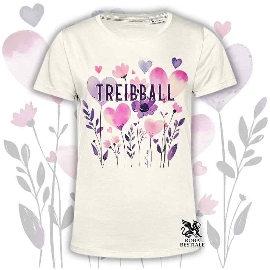 T-shirt beige stampata con una grafica dedicata al Treibball, collezione Candy