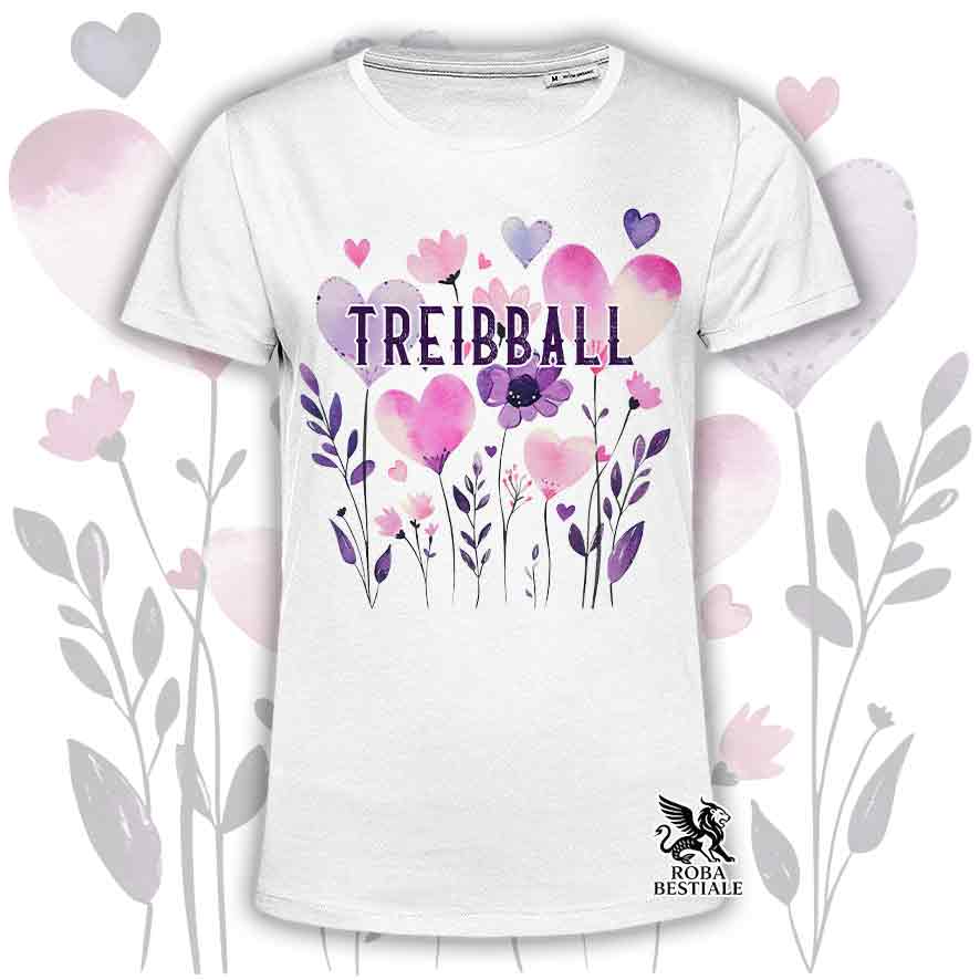 T-shirt bianca stampata con una grafica dedicata al Treibball, collezione Candy