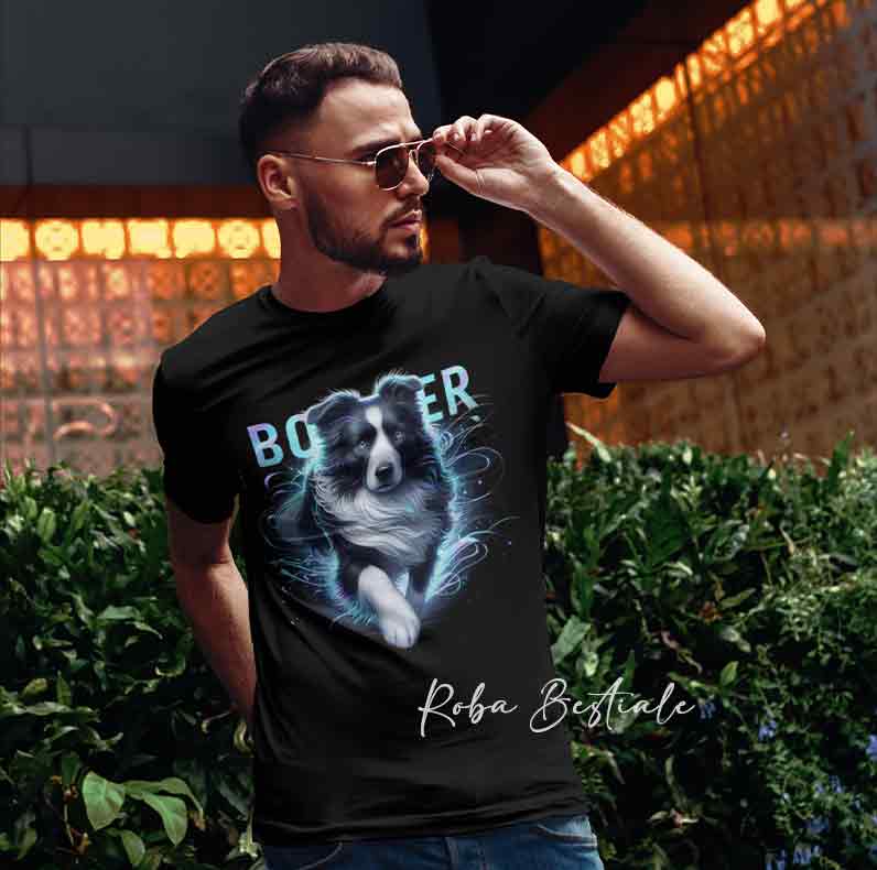 T-Shirt HOLO - BORDER COLLIE Bianco & Nero - Uomo o Donna - dalla XS alla 5XL