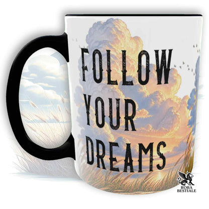 Mug CITATIONS "RÊVE" - AKITA AMÉRICAIN Blanc Fauve - En Céramique, avec anse et intérieur de différentes couleurs - 330 ml