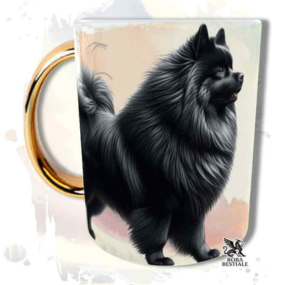 Tazza con Spitz Tedesco Grande Nero, stampata con grafica Behavior, manico oro, fronte