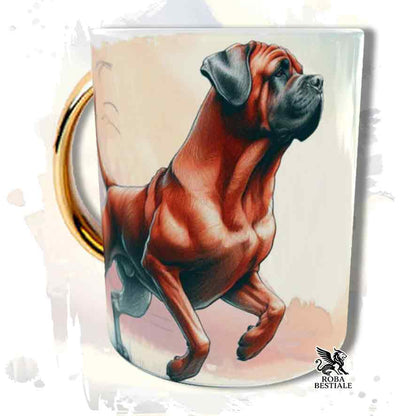 Tazza con Tosa Inu rosso stampata, manico oro, centro
