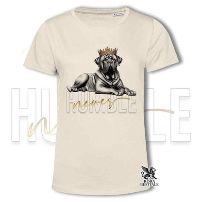 T-shirt beige stampata con un Tosa Inu, grafica Never Humble