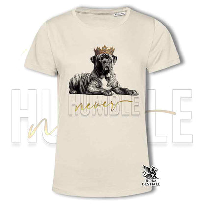 T-shirt beige stampata con un Tosa Inu, grafica Never Humble