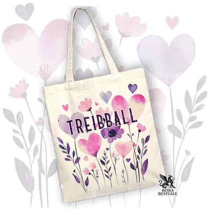 Borsa shopper beige stampata con una grafica dedicata al Treibball, collezione Candy