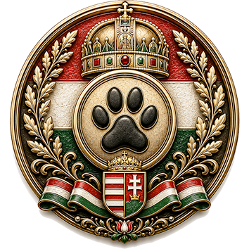 Un badge che identifica l'Ungheria come paese d'origine di cani di diverse razze