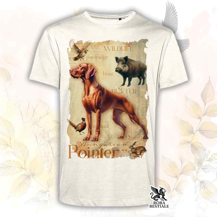 T-shirt beige dedicata al Vizsla e alla caccia, collezione Field Legacy