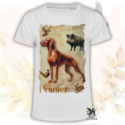 T-shirt bianca dedicata al Vizsla e alla caccia, collezione Field Legacy