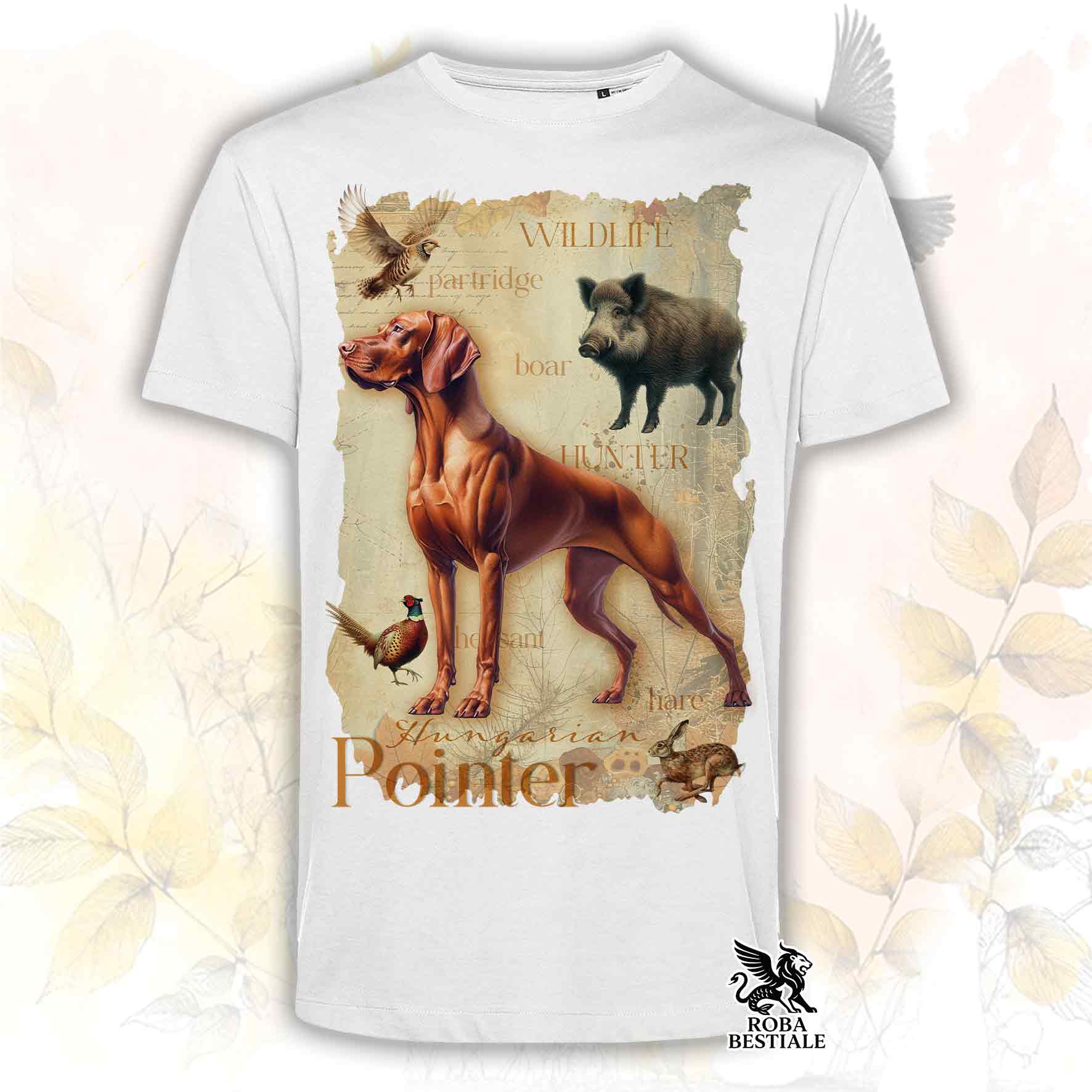 T-shirt bianca dedicata al Vizsla e alla caccia, collezione Field Legacy