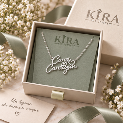 Collier KIRA PET JEWELRY - CORGI CARDIGAN - En acier inoxydable avec chaîne à mailles fines