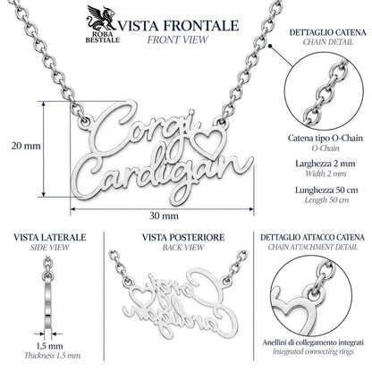 Collier KIRA PET JEWELRY - CORGI CARDIGAN - En acier inoxydable avec chaîne à mailles fines