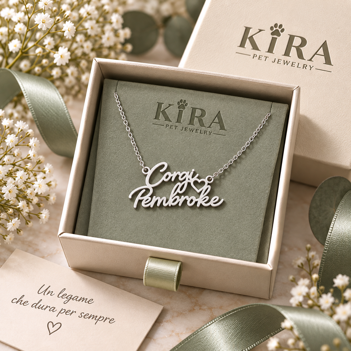 Collier KIRA PET JEWERLY - CORGI PEMBROKE - En acier inoxydable avec chaînette fine