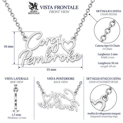 Collier KIRA PET JEWERLY - CORGI PEMBROKE - En acier inoxydable avec chaînette fine