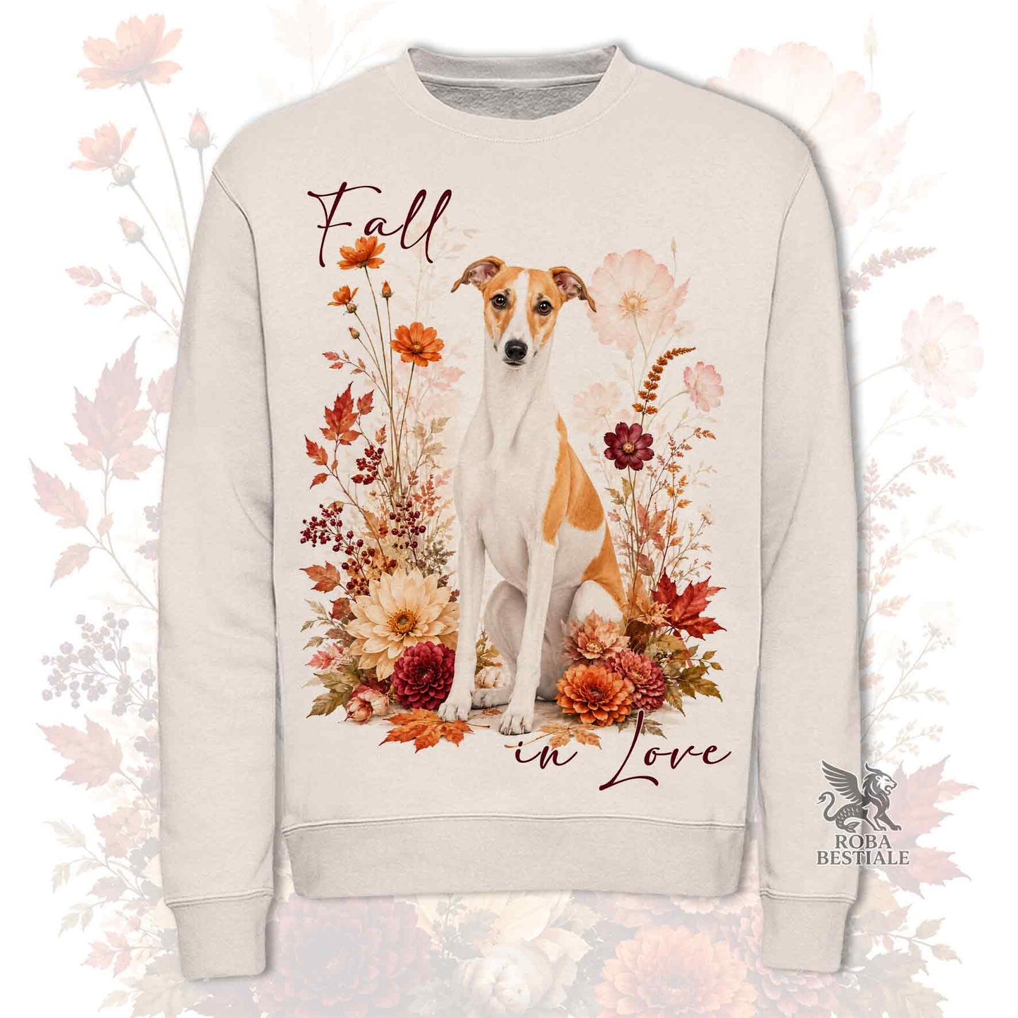 Felpa WHIPPET Bianco Fulvo - Girocollo - Collezione Fall...in Love