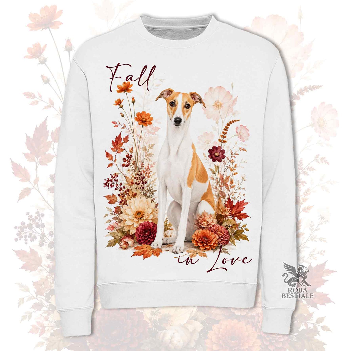 Felpa WHIPPET Bianco Fulvo - Girocollo - Collezione Fall...in Love